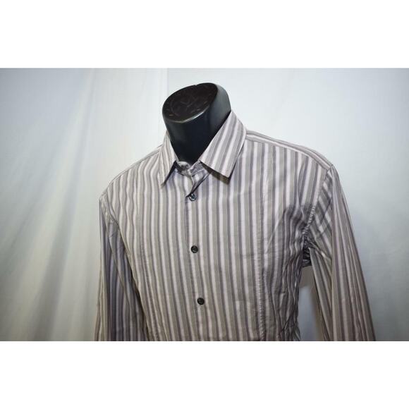 27356 Mens Hugo Boss Orange Lable Stretch Fit Striped Dress Shirt Size Large - Picture 1 of 7